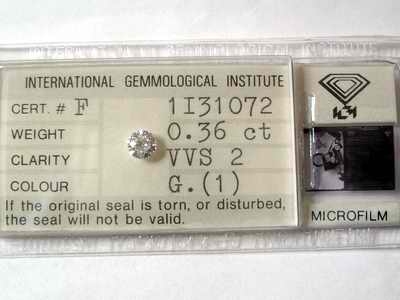 Bra Pris Certifierad Top Wesselton (G) Vit Diamant 0,36 carat Brilliant Slipning Topp Kvalitet VVS2 Köp Nu!
